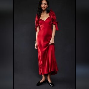 Romantic Selkie The Poet Slip bias cut silk dress in Rouje Rouge Red Small